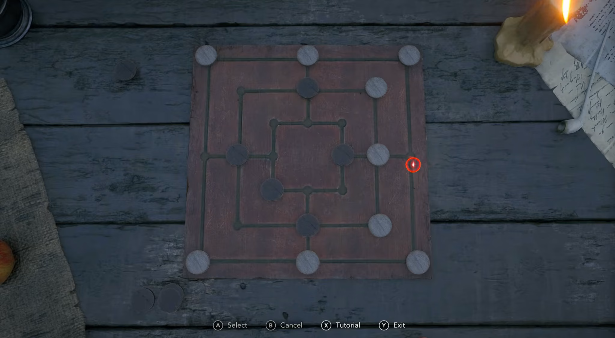 Nine Men's Morris board in Black Flag Resynced