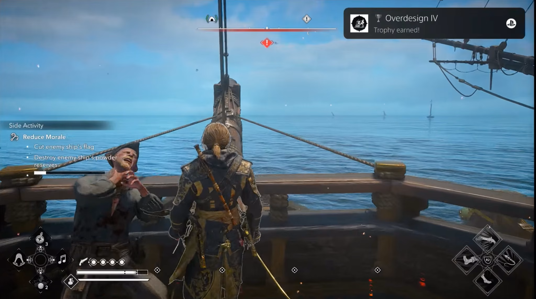 Edward unlocking the Overdesign IV trophy on a ship in Black Flag resynced