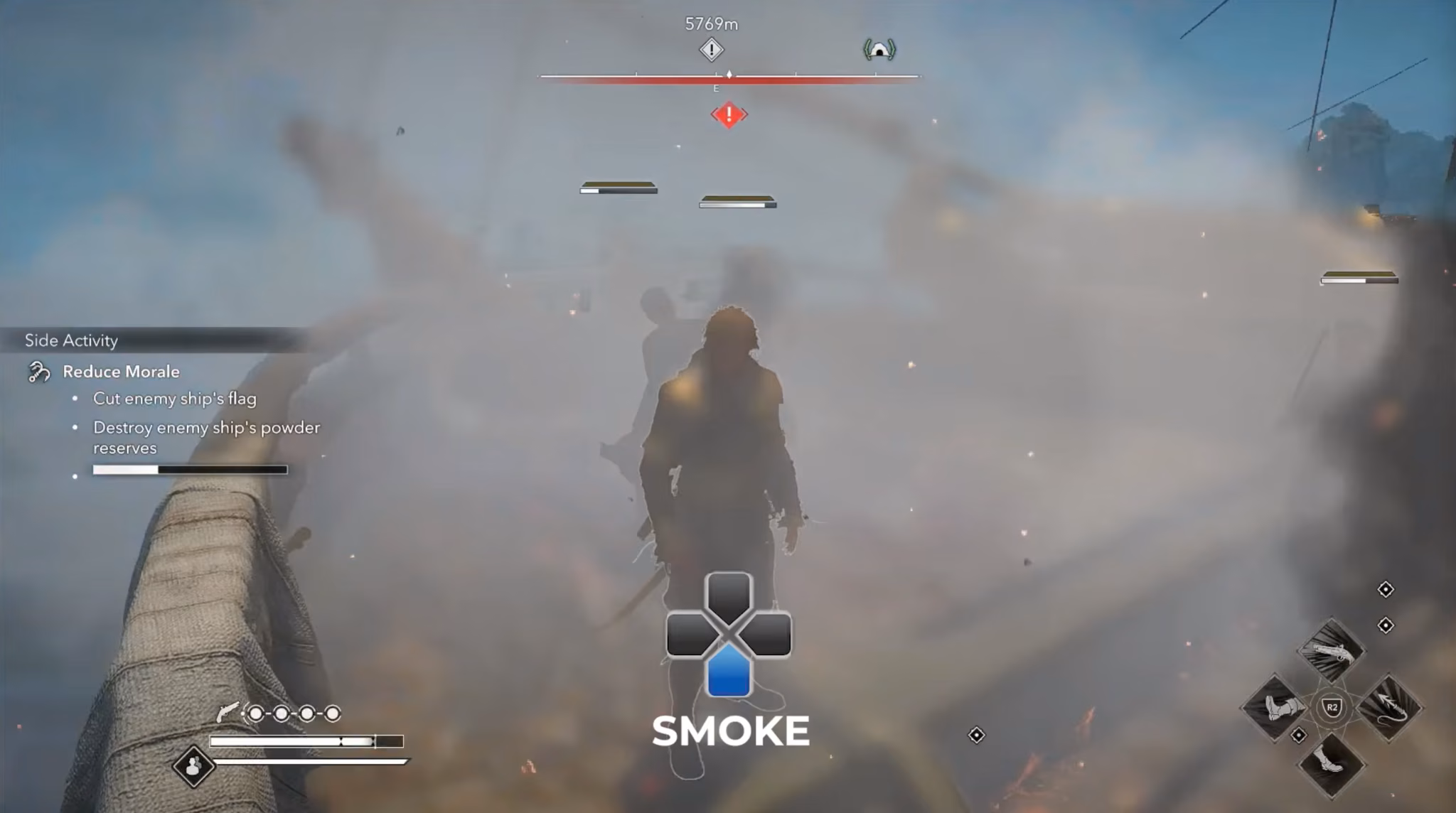 Edward dropping a smoke bomb on a ship deck in Black Flag resynced